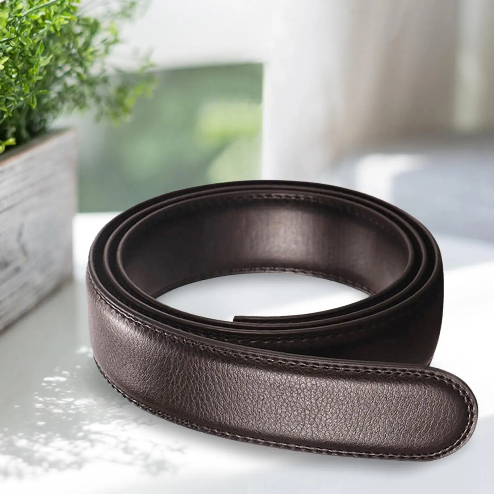 PU Leather Ratchet Belt without Buckle Stylish Lightweight Replacement Belt Strap for Dating Pants Jeans Business Trousers