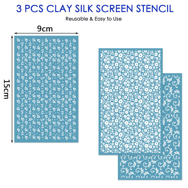 New 3pcs Reusable Silkscreen Print Kit Silk Screen Stencil For Diy Polymer  Clay Tool - Diy Craft Supplies - AliExpress