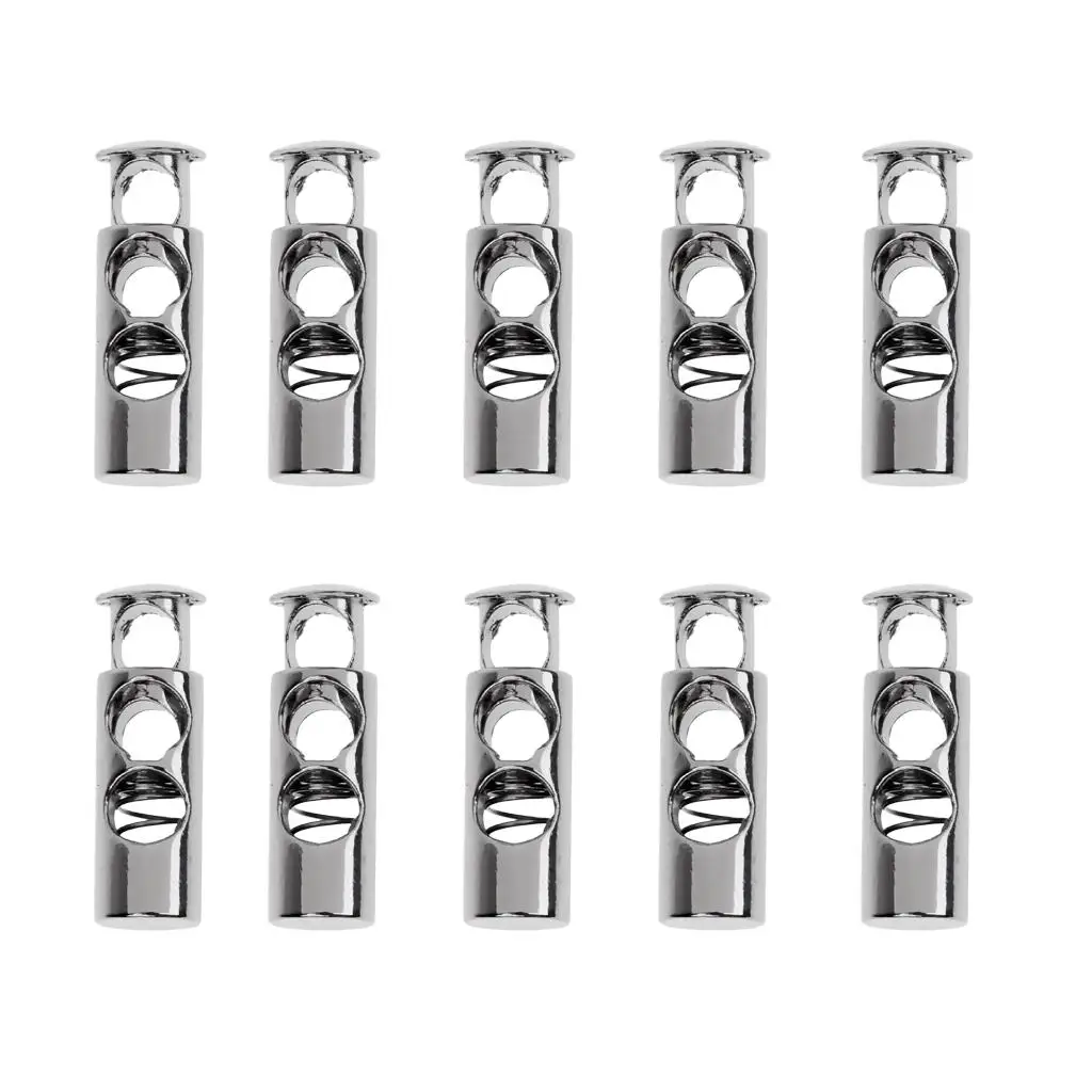 10Pcs Barrel Toggles Spring Stop Double Hole String Cord Locks Stopper End