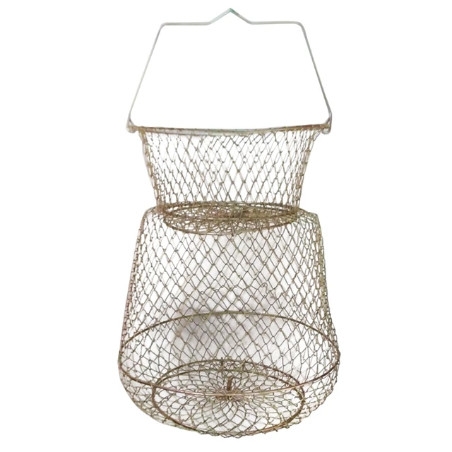 Portable Steel Wire Fish Baskets Collapsible Fshing Net Cage Fish Baskets  Drop Shipping