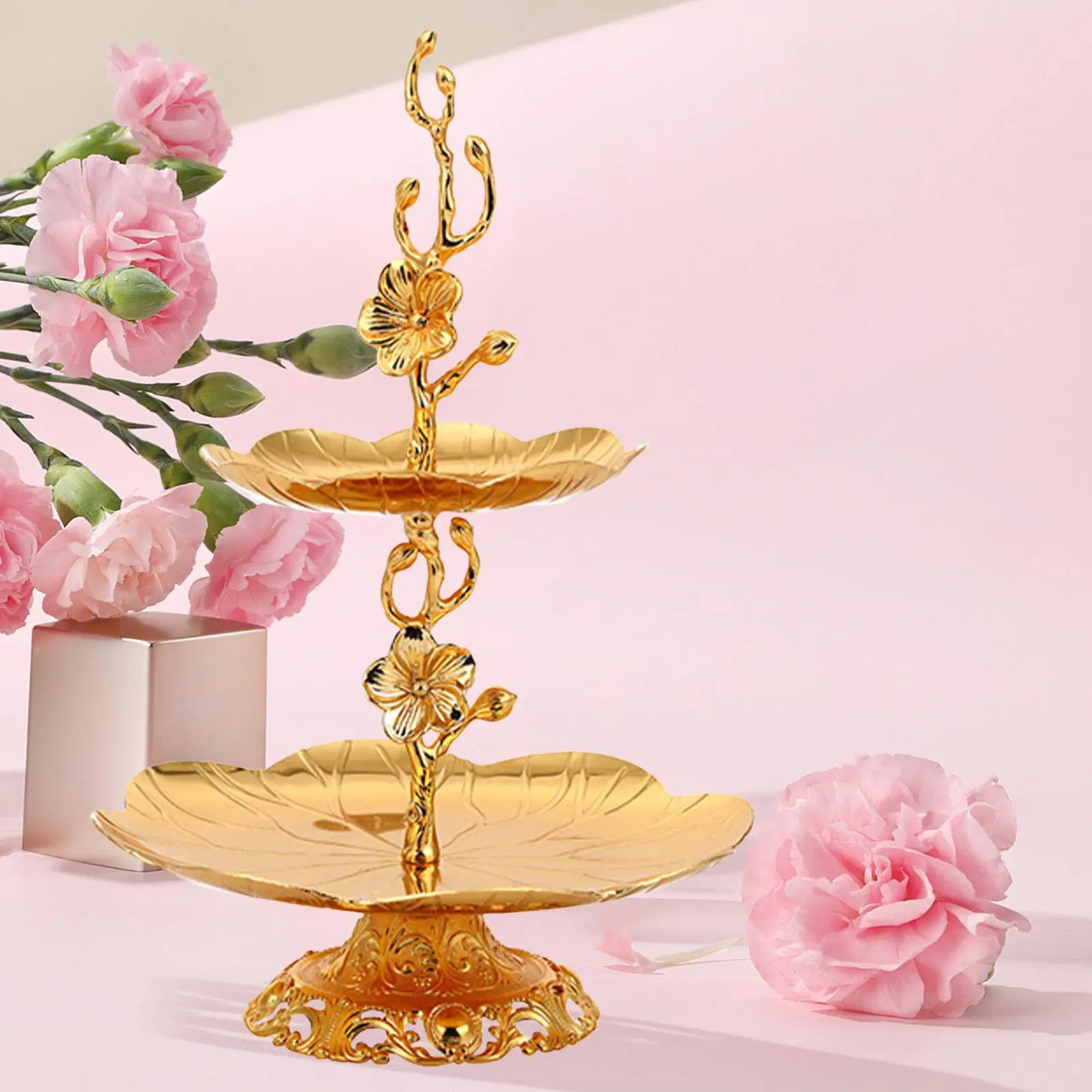 2 Tier Cupcake Stand Figurine Fruit Candy Display Tower Dessert Stand Serving Tray Display Holder for Tea Party Supplies Wedding