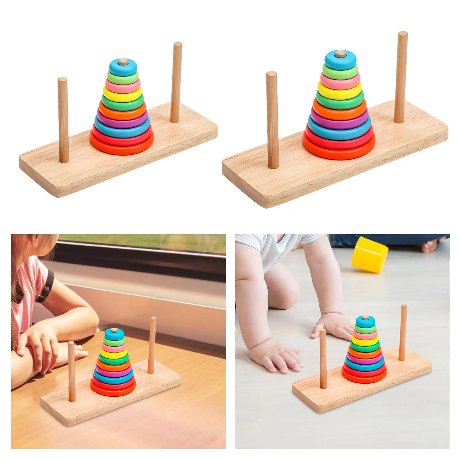 Wooden Tower Puzzle Toy Develop Logical Thinking Rainbow Color Collection Brain Teaser Gift Stack Sorting Toy 3 Year Old and up