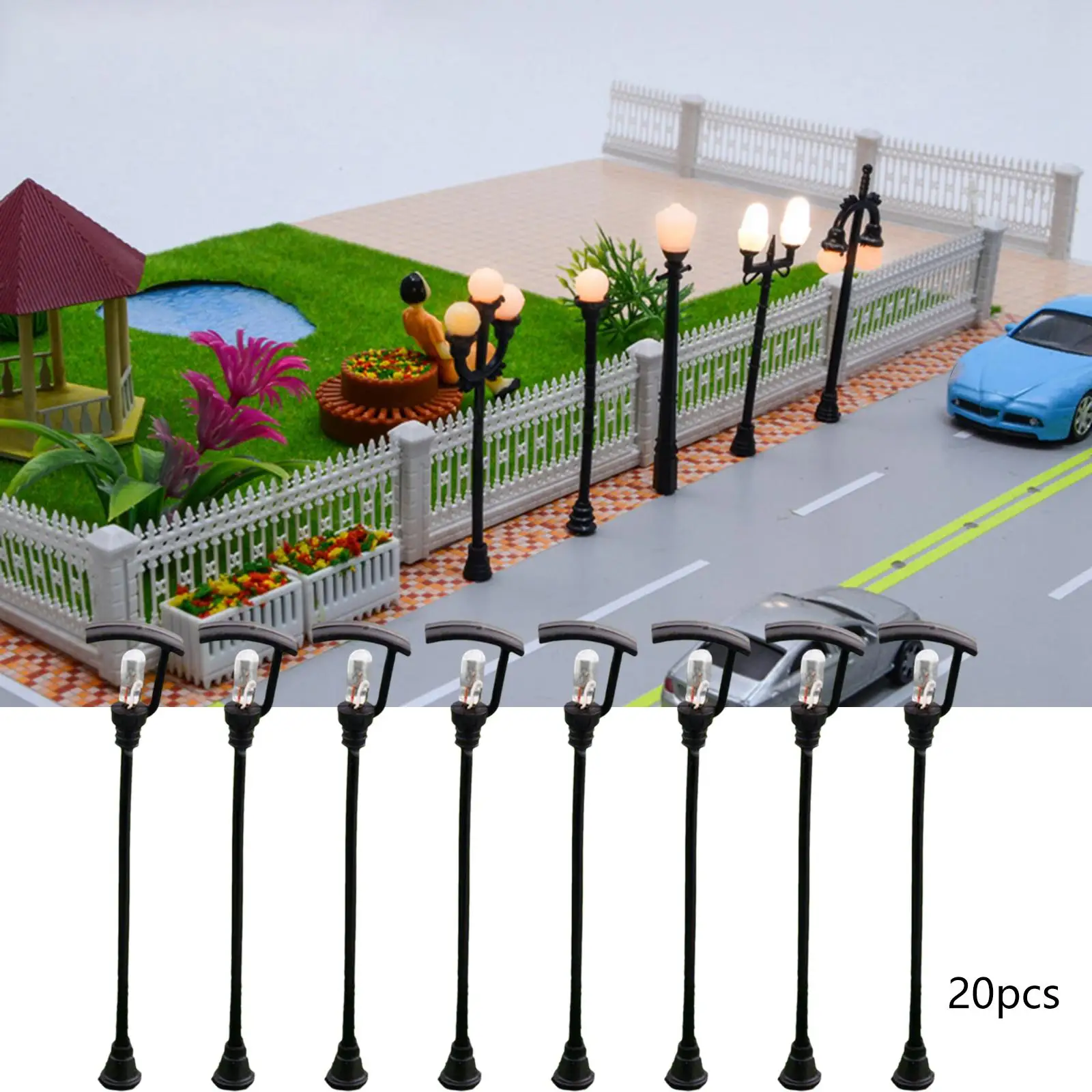20x 1/100 Mini Street Post Lights Dollhouse Decoration Train Post Lamps