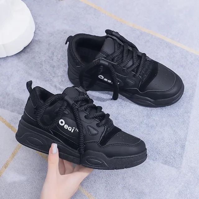 2022 Black Platform Sneakers Women's Shoes Casual Lace-up Platform