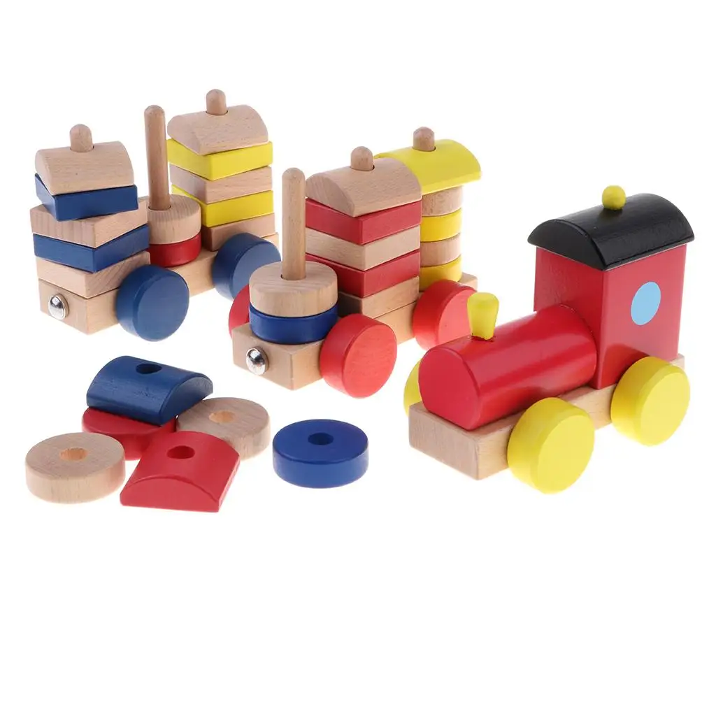 Wooden Train Puzzle  Sorting Stacking Toy for Kids Boys and Girls