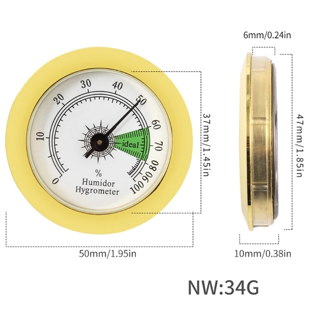 Higrómetro analógico de vidrio redondo de 1.496 in para humidores, para  guitarra, violín, cigarro, tabaco
