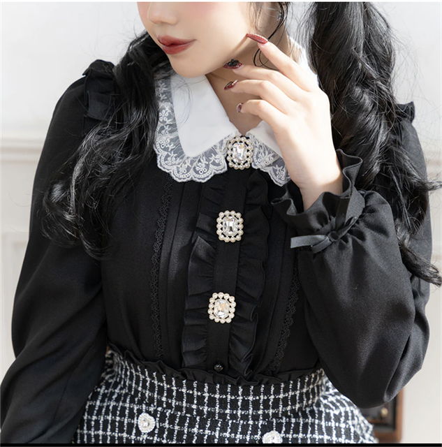 Spring Autumn Long Sleeve Top Pearl Japanese Style Sweet Cute