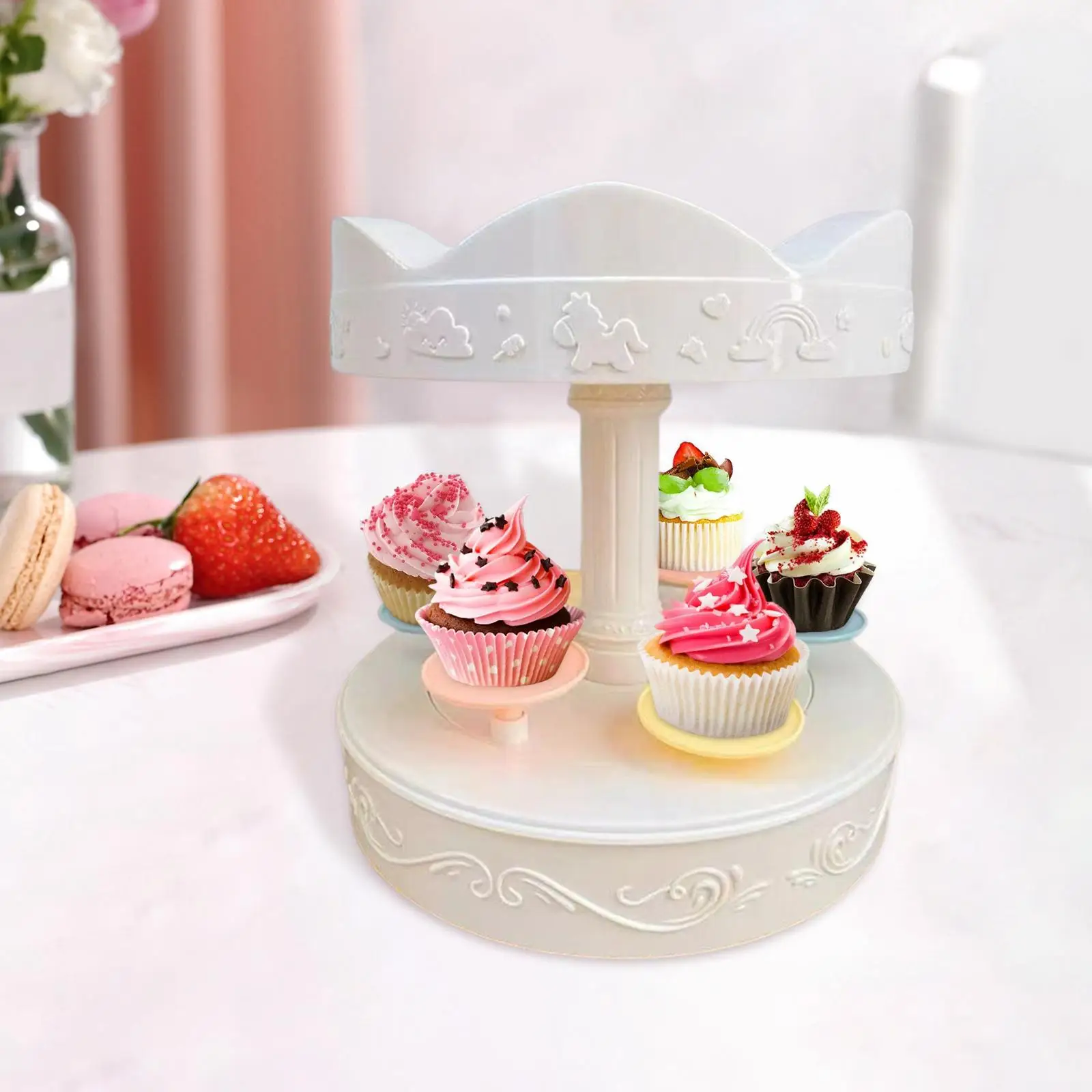 Electric Turntable Cupcake Display Stand Battery Operated Automatic Rotating Carousel Cupcake Holder