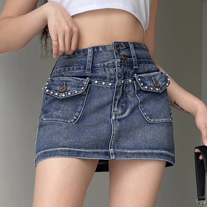 Women's Jean Skirts Summer Casual Short Denim Mini Skirt Frayed Hem with  Pocket | eBay