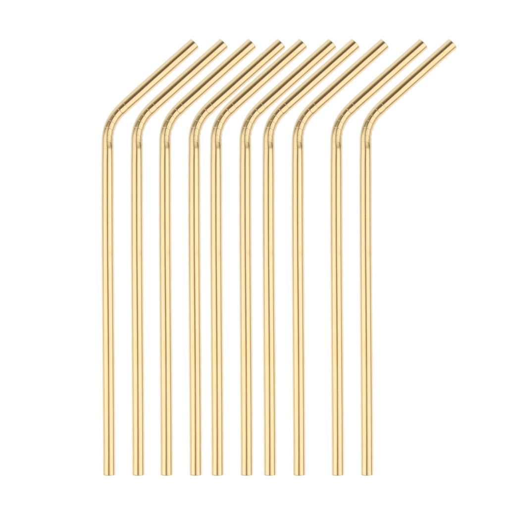 10 Pieces Reusable Metal 304 Stainless Steel Drinking Straws Curved for Cups Gold - Washable - Easy to Clean