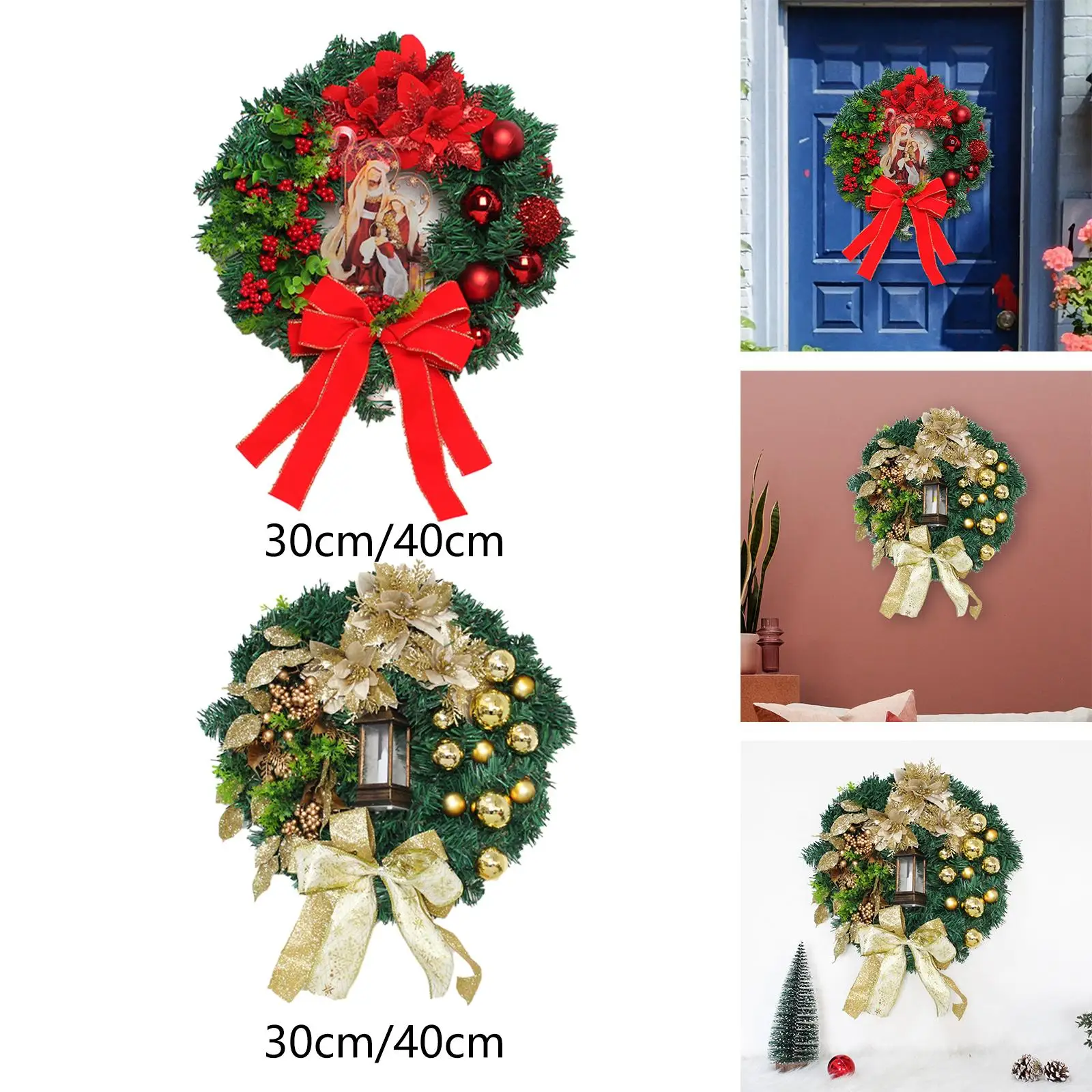 Artificial Christmas Wreaths Door Wreath Winter Wreath Holiday Wreath Hanging Wreath for Home Party Outdoor Wall Ornament