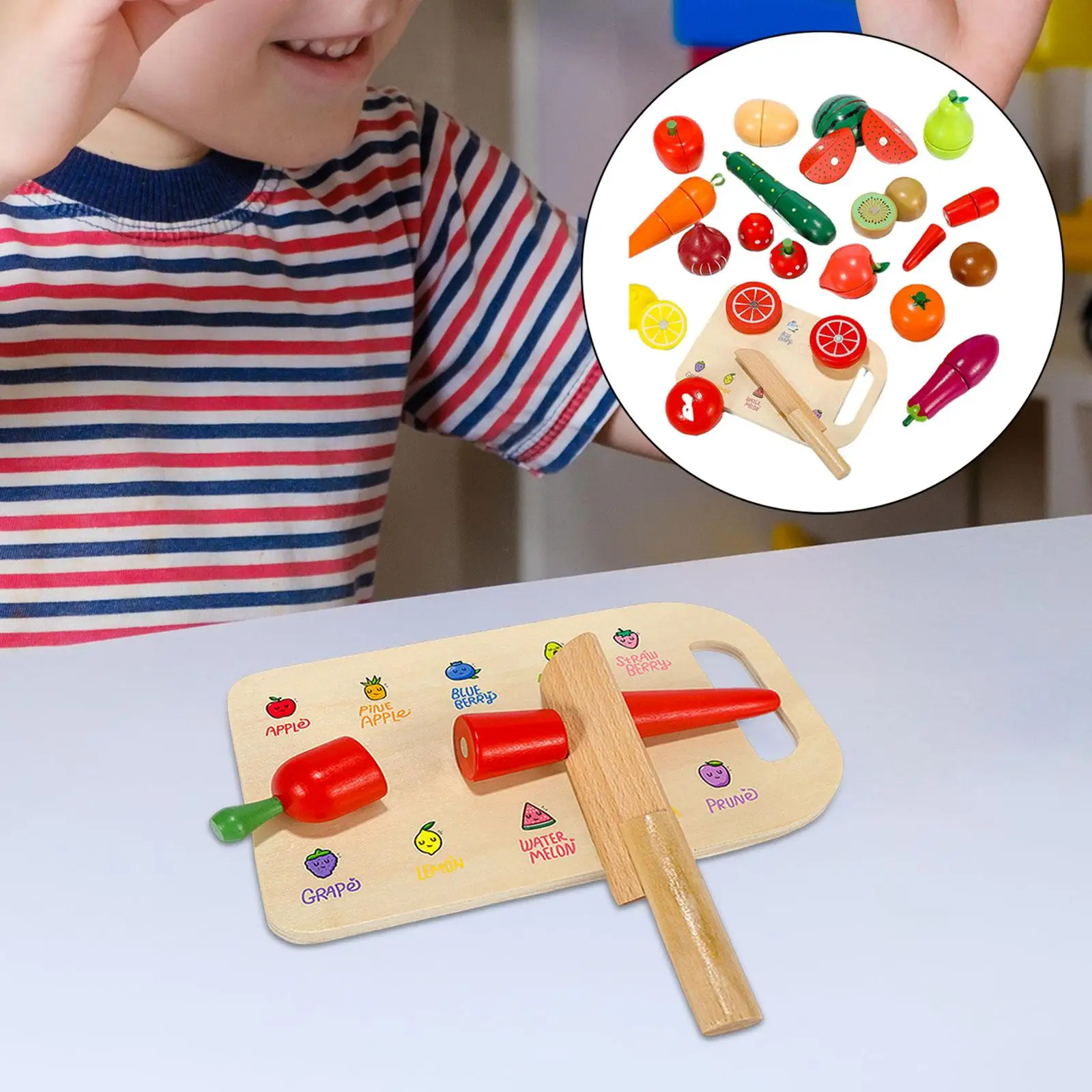 Toddlers Wooden Cutting Fruit and Vegetable Toy Educational Gift Smooth Edge for Kids , Boys, Girls Montessori Toys Easily Store