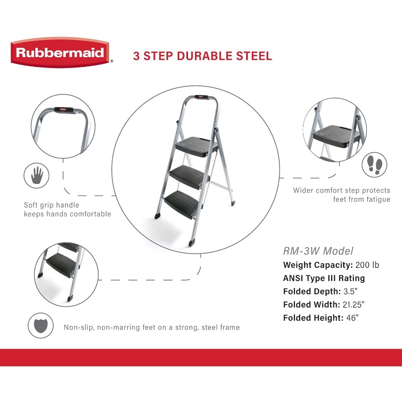 Title 3, Rubbermaid RM-3W Scaletta in acciaio a 3 gradin...