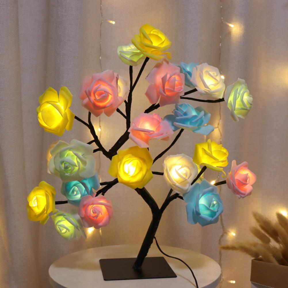 LED Cool Appearance Rose Tree Night Light Plastic Valentine's Day Rose Tree Table Light Home Decor