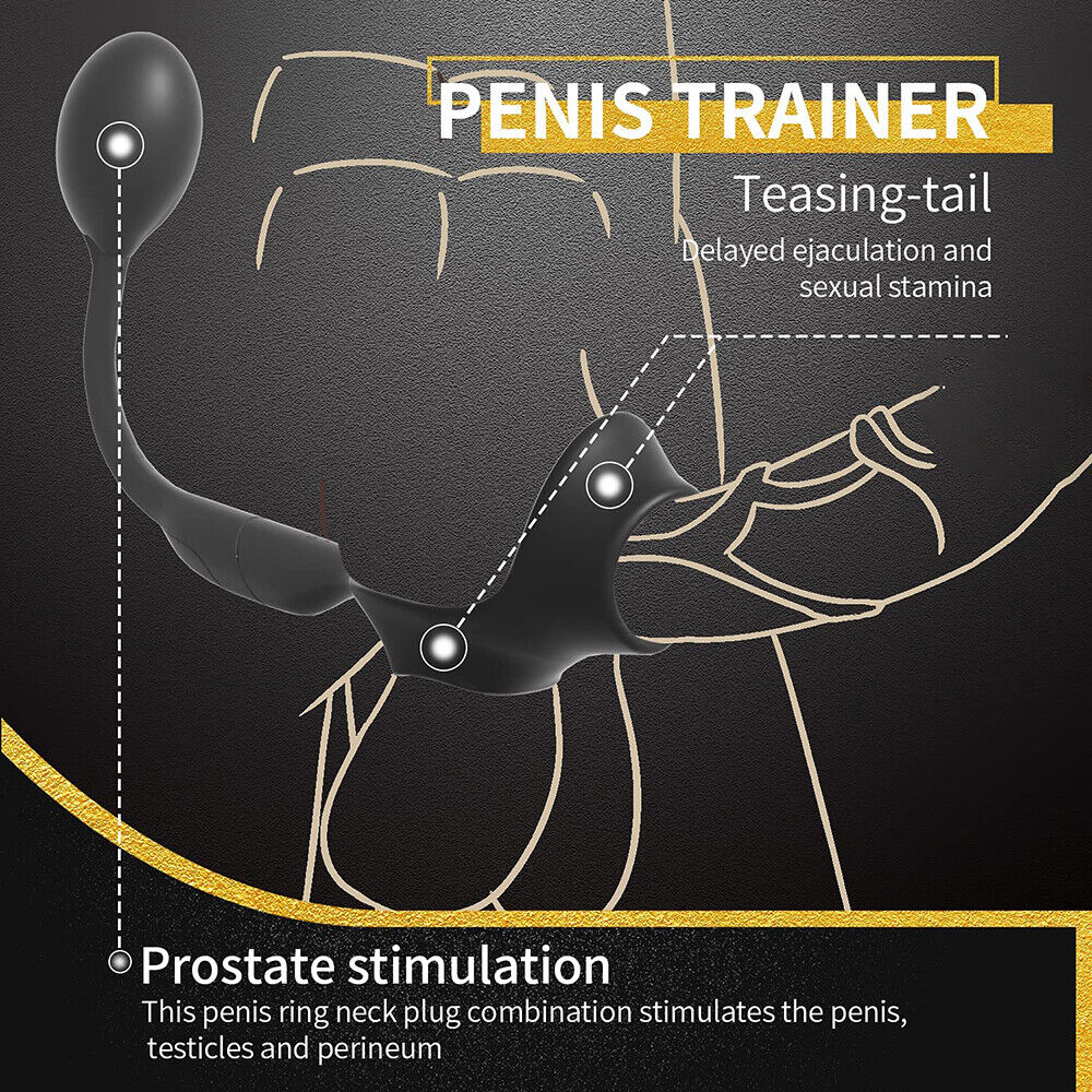 Massageador de Próstata Masculino Com Anel Peniano Anal Tail Cockring