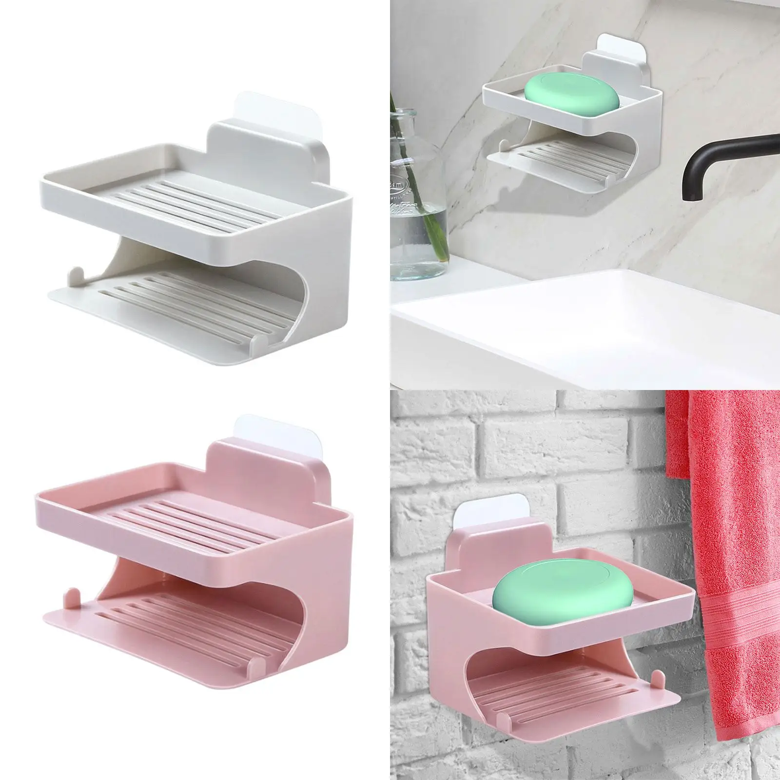 2 Tiers Soap Dish Holder Soap Tray Self Draining Wall Mounted Soap Rack for Bathroom Shower Wall Washroom Toilet Hotel