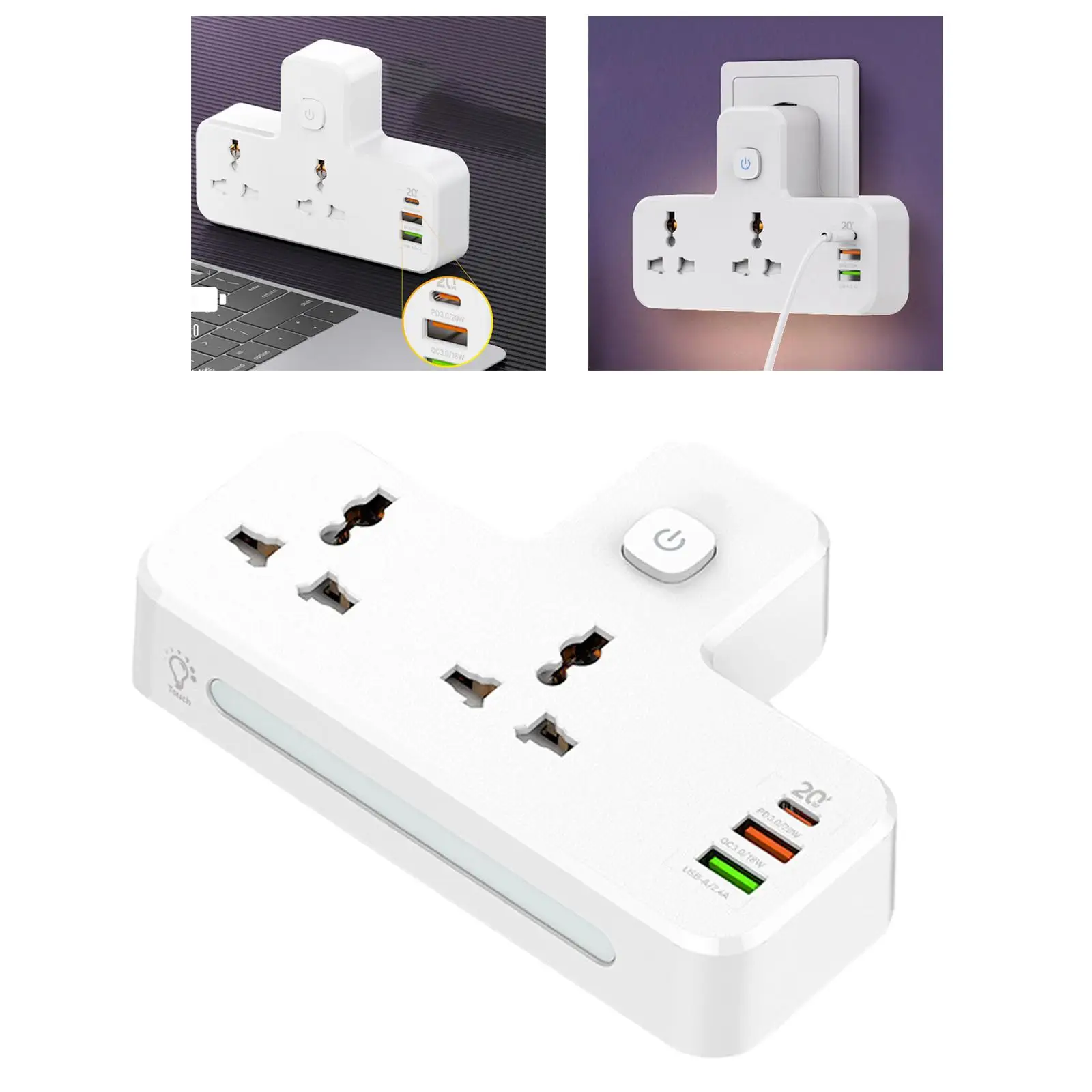 Electrical Sockets Outlet Extender Adapter LED Night Light Electrical Outlet Wall Plug Multiple Ports for Tablets Office Desk