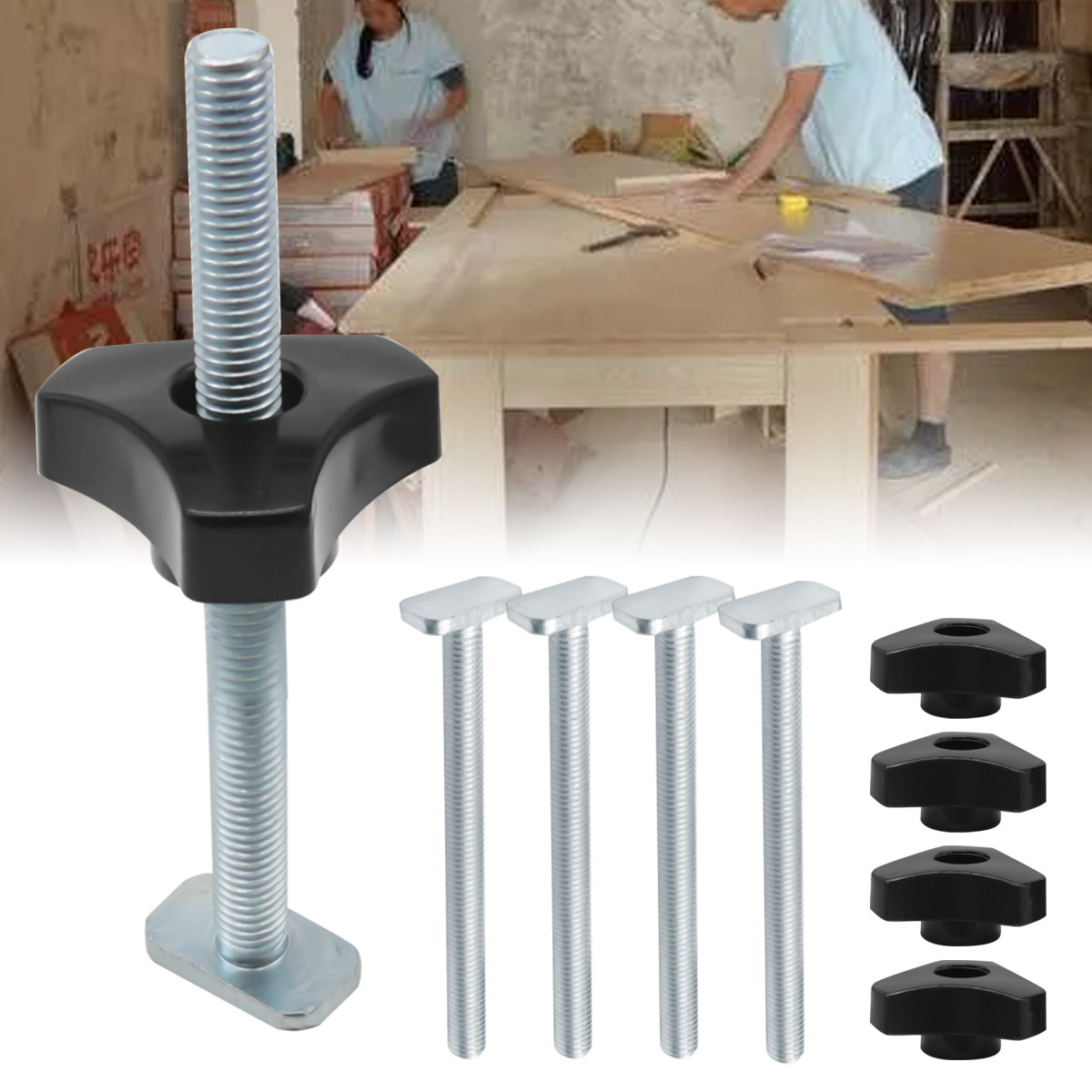 5er-Pack T-Bolzen-Knopf-Set, T-Slider T-Schlitz, T-Schraube und Mutter, T-Schraube und Kunststoff-Knopfmutter, Stichschraubenbefestigung für Werkbank-T-Nut – Detail 9