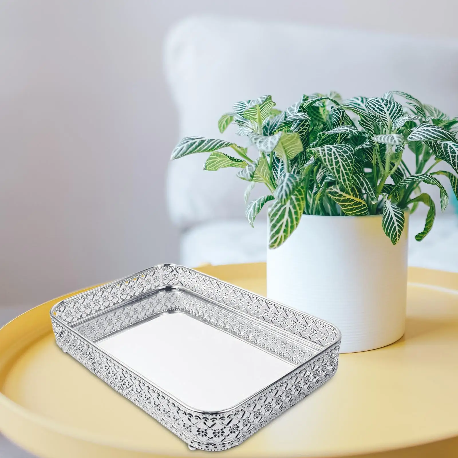 Mirror Finished Decorative Tray Cosmetic Makeup Tray Jewelry Trinket Organizer Tray for Bathroom Countertop Wedding Home Sister