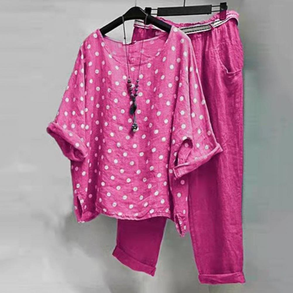 verão polka dots impresso define feminino agasalho meia manga blusa casual capri calças conjuntos de roupa chandals mujer