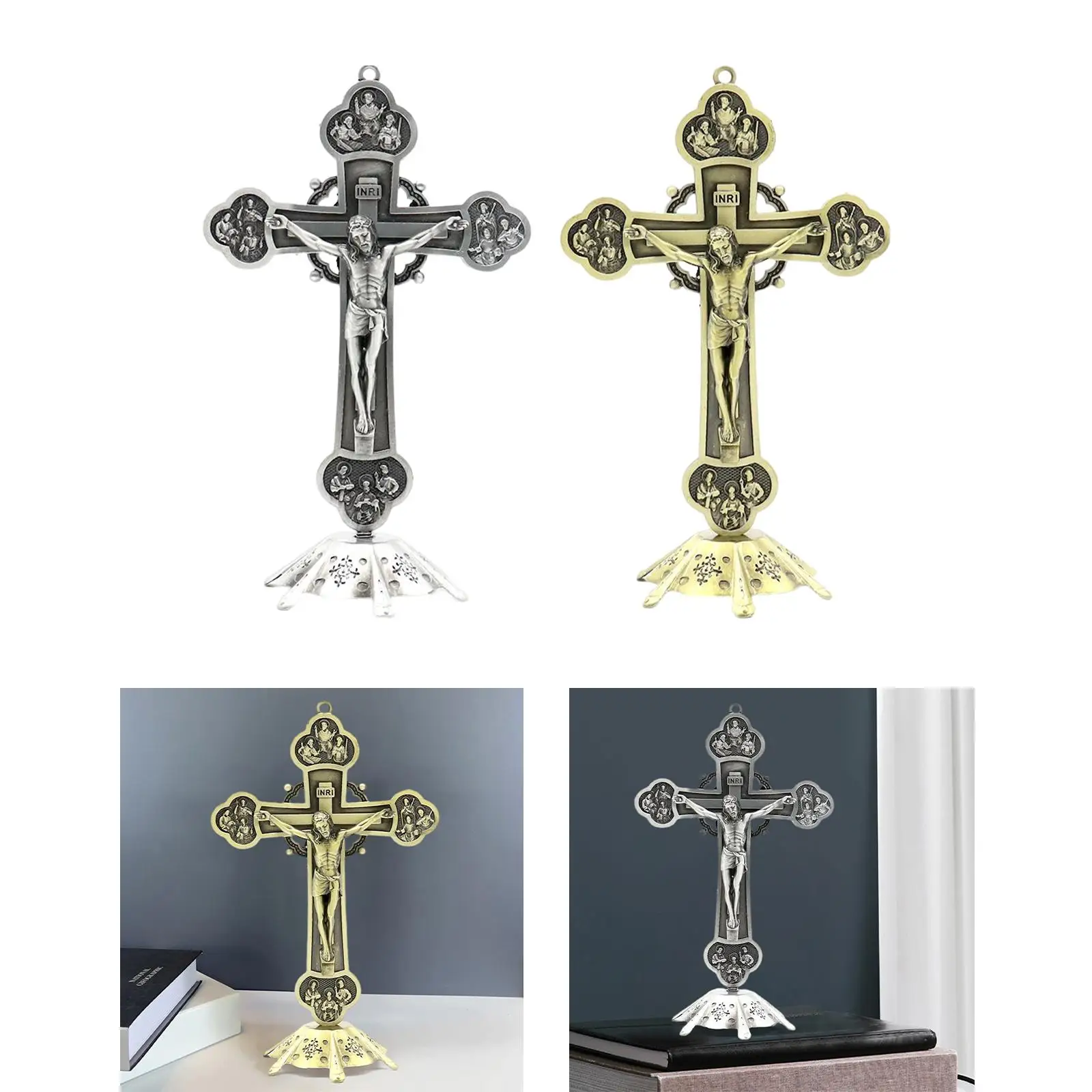 Antique Standing Crucifix Cross Home Decor Fireplace Tabletop Decor Catholic Jesus Cross