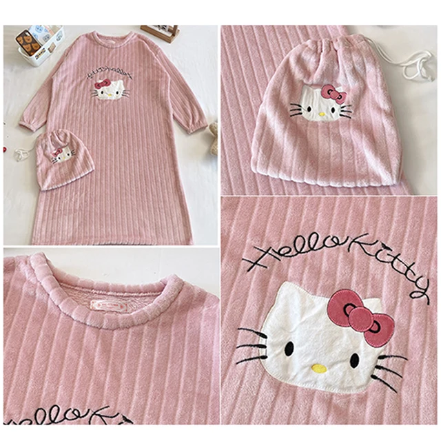 Hello Kitty pigiama inverno donna Coral Fleece Long Robe camicia da notte  Cute Female Casual Sleepwear addensare Homewear pigiama regali