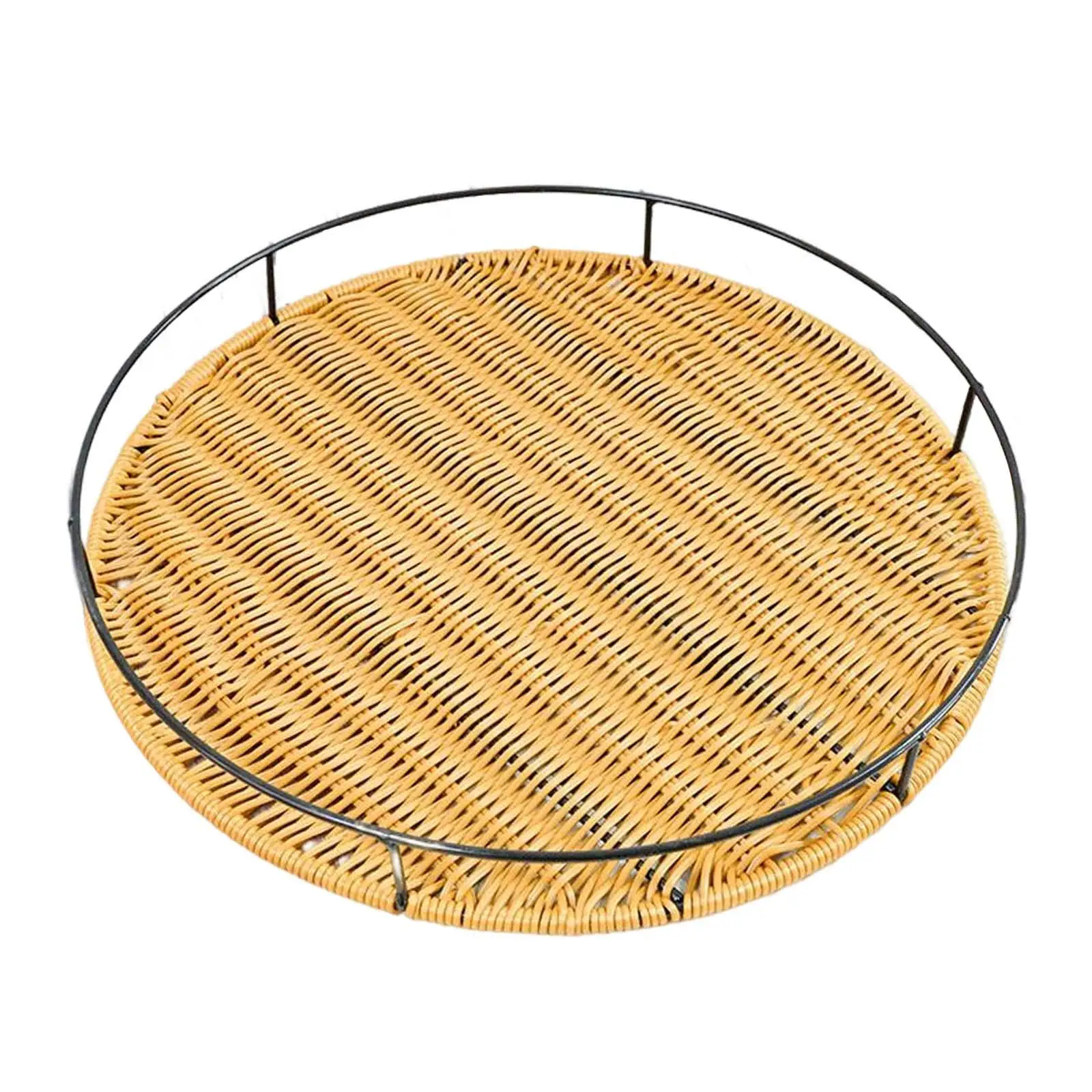 Hand Woven Serving Tray Fruit Storage Organizer Home Decor Handmade Woven Bread Basket for Drinks Snack Vegetables dining