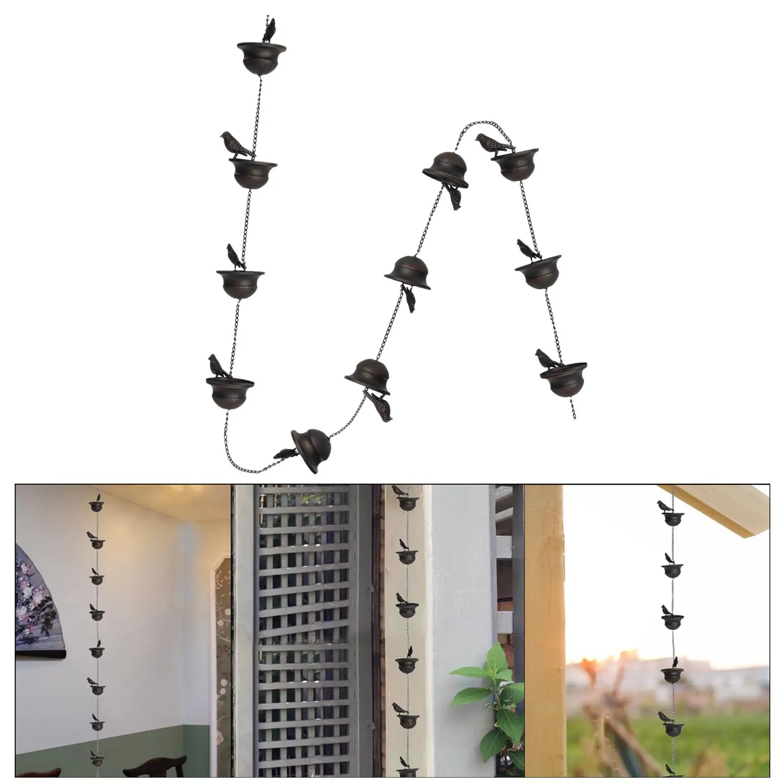 Bird Rain Chains for Gutters Replacement Downspouts Outside Rain Collector Cups 240cm for Backyard Display Garden Roofs Outdoor