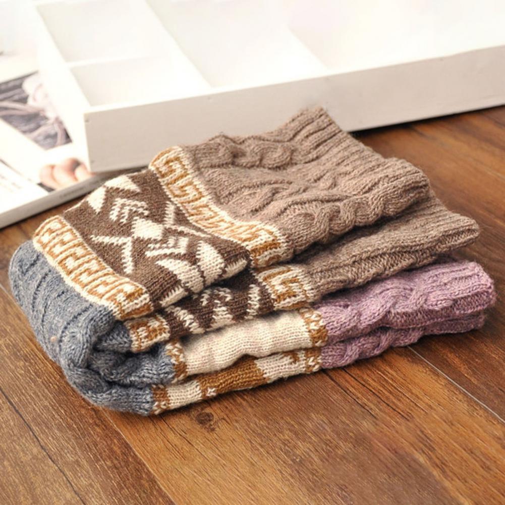 1 Pair Christmas Deer Snowflake Patterns Crochet High Stretchy Knit Knee-High Winter Boot Socks Leg Warmers_voghion.com