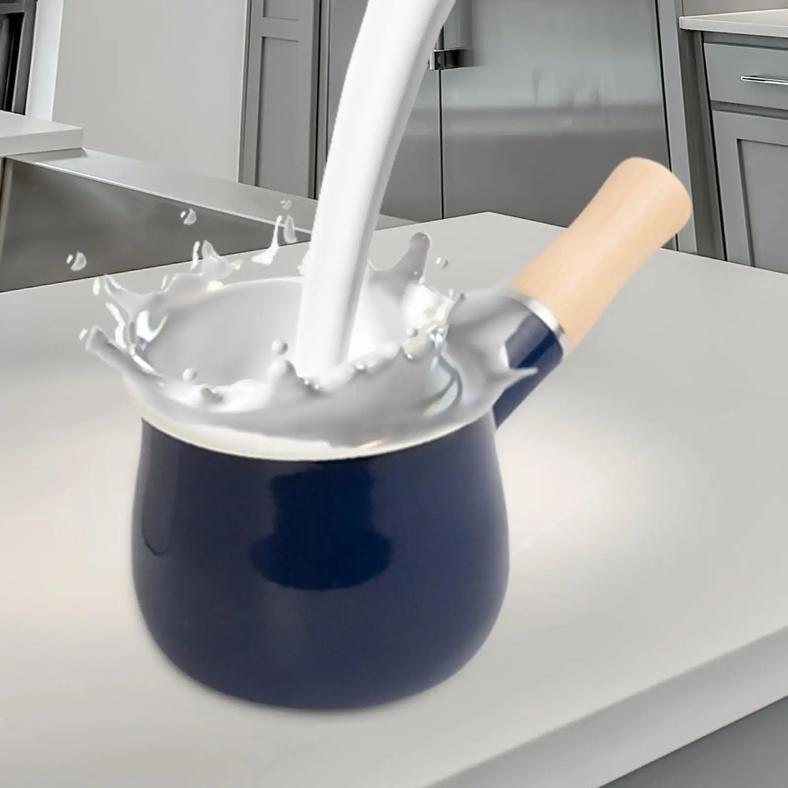 Mini 550ml Enamel Milk Pan Saucepan Butter Melter, Kitchen Multi Purpose Even Heating Pan Pot for Baby Food Boiling Water Noodle