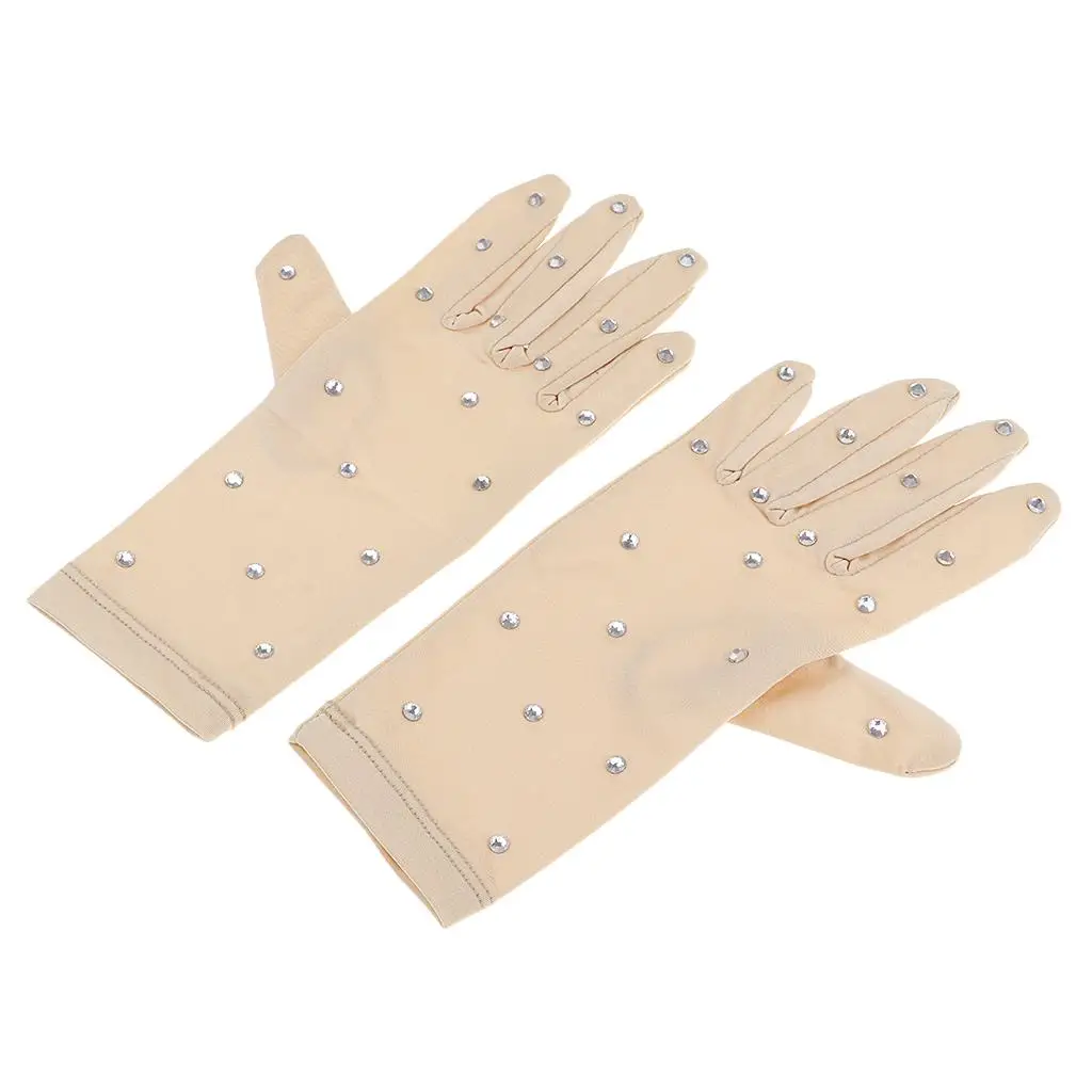 , Elastic Gloves for Girls with Transparent Rhinestones Accessories