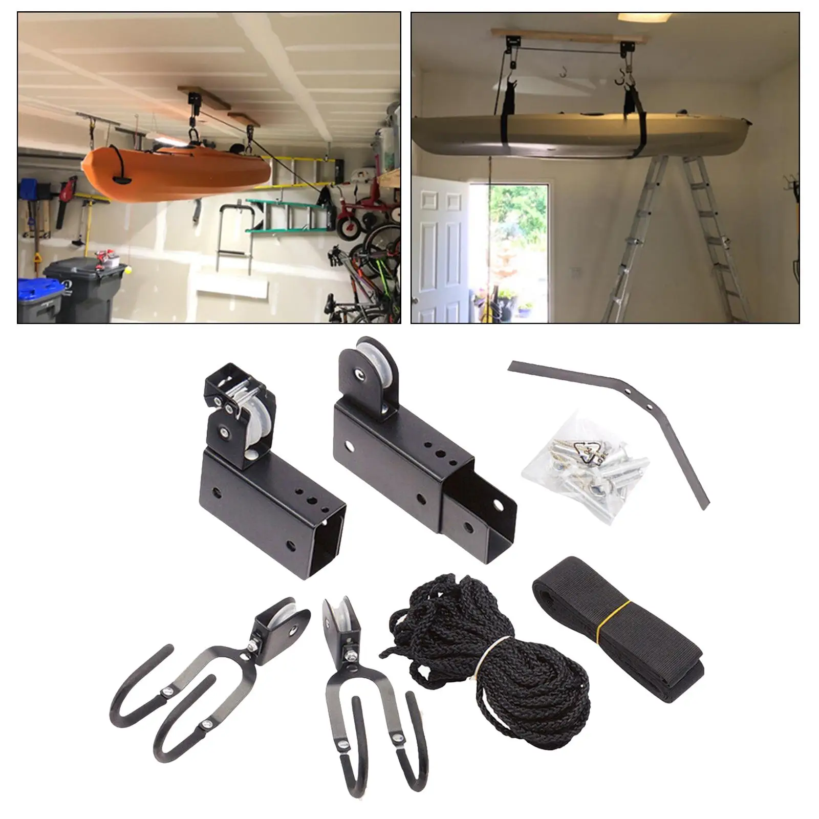 Bike Lift Pulley System Garage Ceiling Storage Hanging Mounted Organization 119 lb Capacity Hanger Kayak Hoist for Floats Canoes