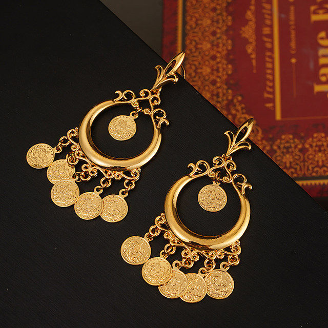 Kayi Halime Tribal Turkish Zamak Vintage Engraved Coins Dangle Earring -  Duel On Jewel