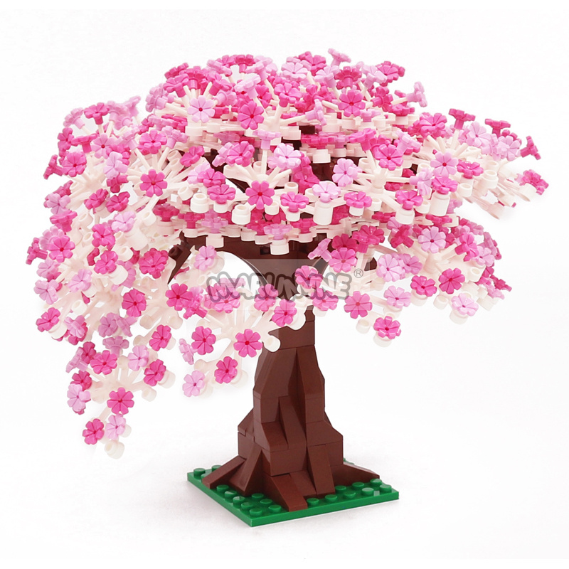 Marumine 584pcs Gebäude Ziegel block Kirschblüten baum Set Moc Stadt Topfpflanze Blume Straße Ansicht Dschungel Zubehör Teile – Detail 2