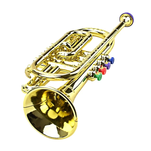 Trompeta dorada recubierta de ABS para niños, juguete de música