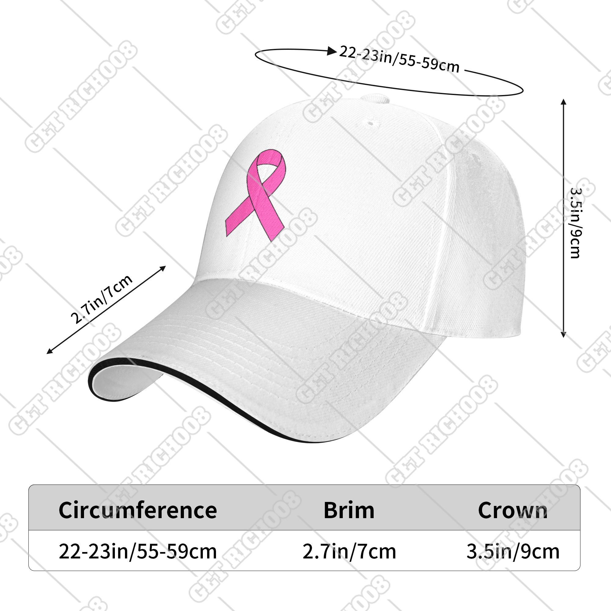 Pink Ribbon Breast Awareness Baseball Cap Oktober Wear Pink Snapback Hat Caps für Männer Frauen Einheitsgröße Erwachsene Unisex Casual – Detail 3