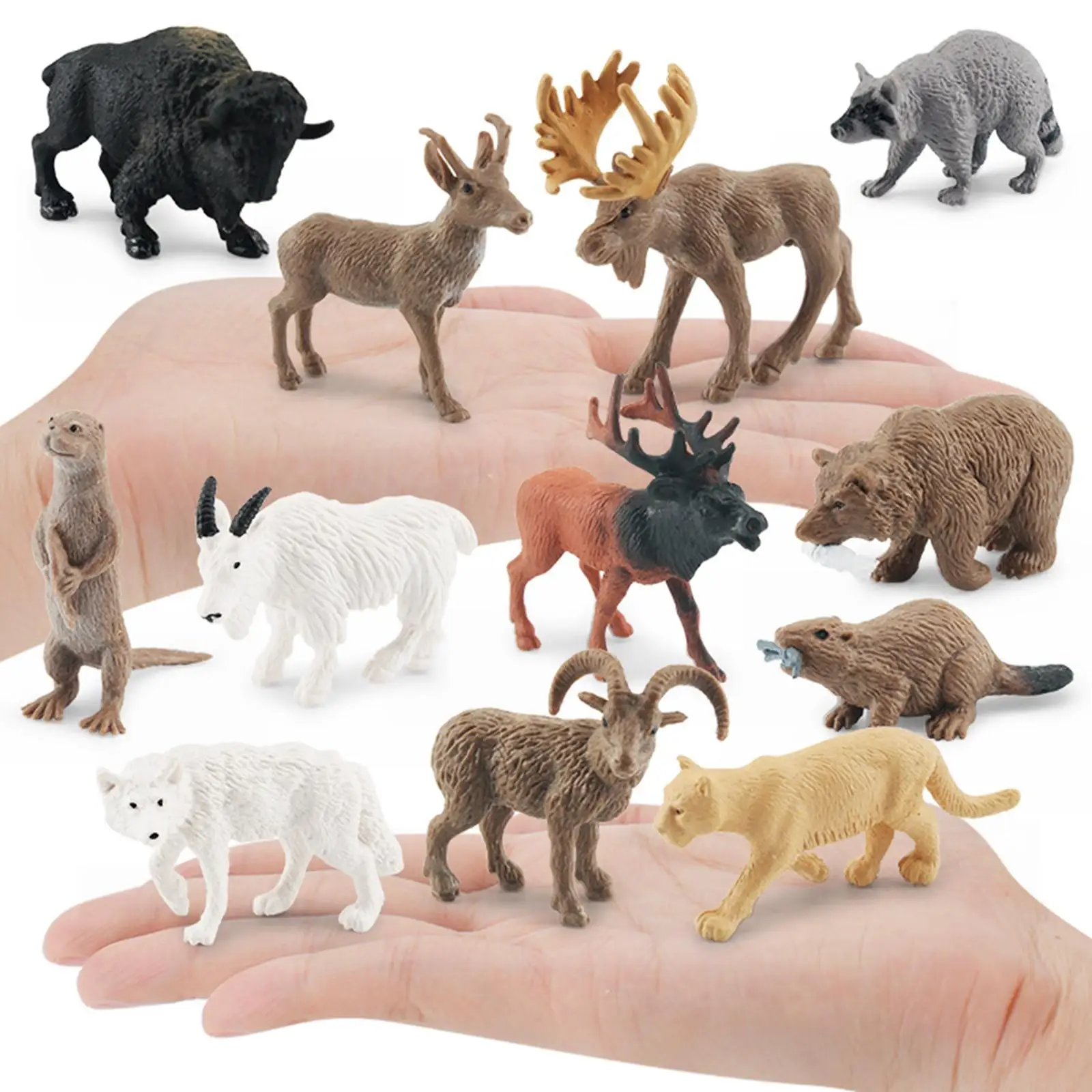12Pcs Animal Figurines Assortment Elk Bison Bighorn for Teaching Props
