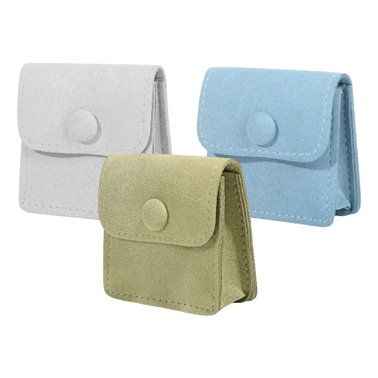 3 Pieces Microfiber Jewelry Pouch Trinket Bag Double Pockets with Snap Button Jewelry Bags for Rings Watch Earrings Gift Travel