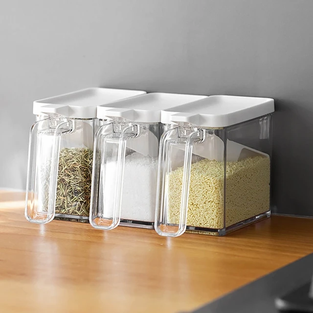 Seasoning Container Set With 4 Grids, Salt Sugar Msg Included, Kitchen  Organizer Multi-functional Spice Jar