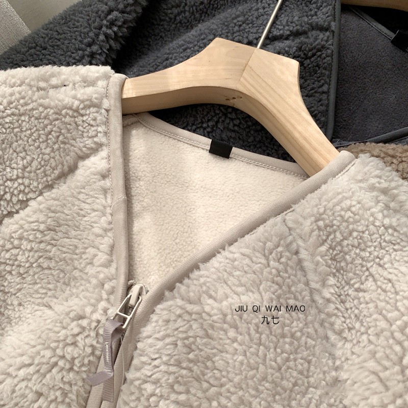 Lamb Fur Women Coats Autumn Winter Solid Thick Warm V-Neck Long-Sleeved Casual All Match Female Outwear Jackets