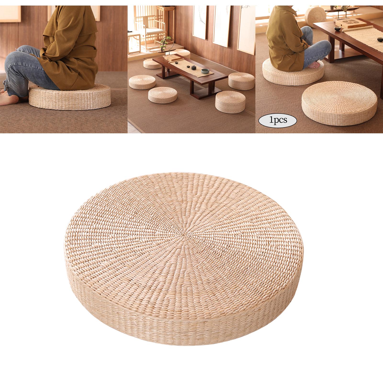 Round Shape Tatami Seat Cushion 60cm Handmade Soft Pouf Knitted Tatami Cushion Meditation Cushion Floor Cushions for Decorative