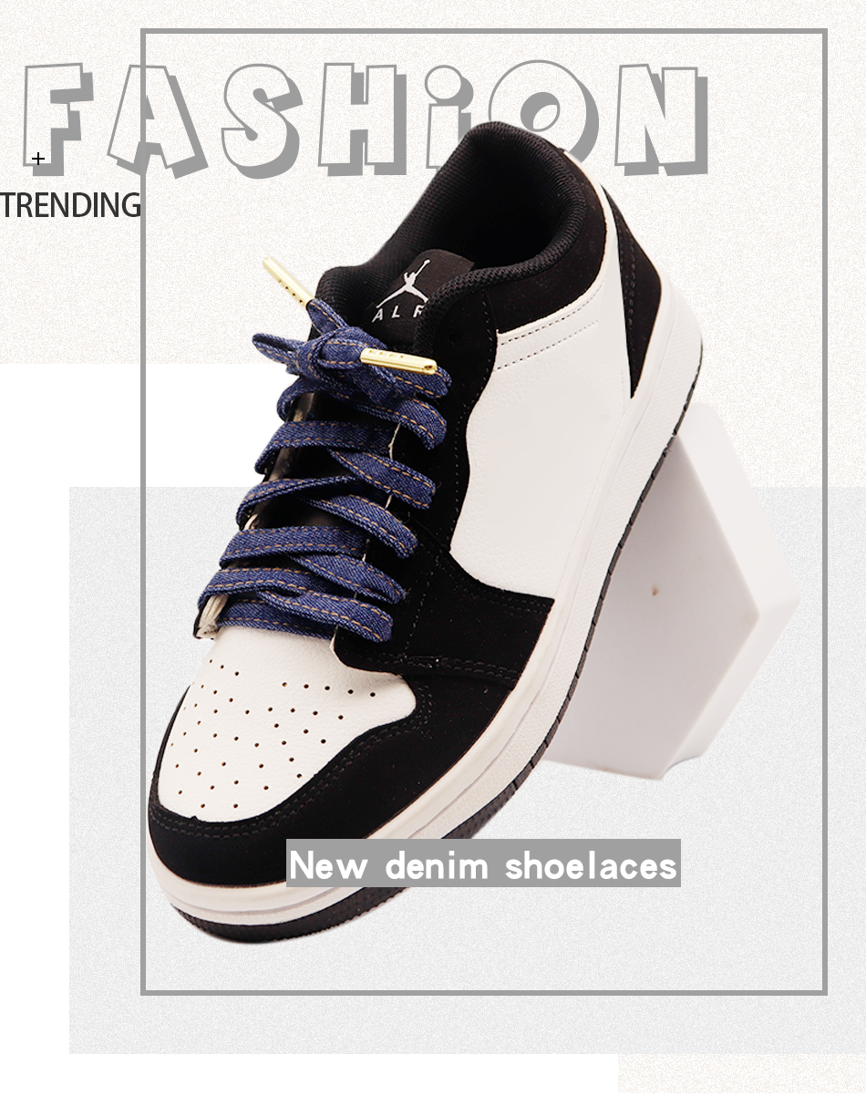 Coolstring 8mm Premium Flach Denim Schnürsenkel Metall Aglet Klassische Schnürsenkel Anpassen Ihre Kicks Blau Schwarz Schnürsenkel Für Turnschuhe – Detail 1