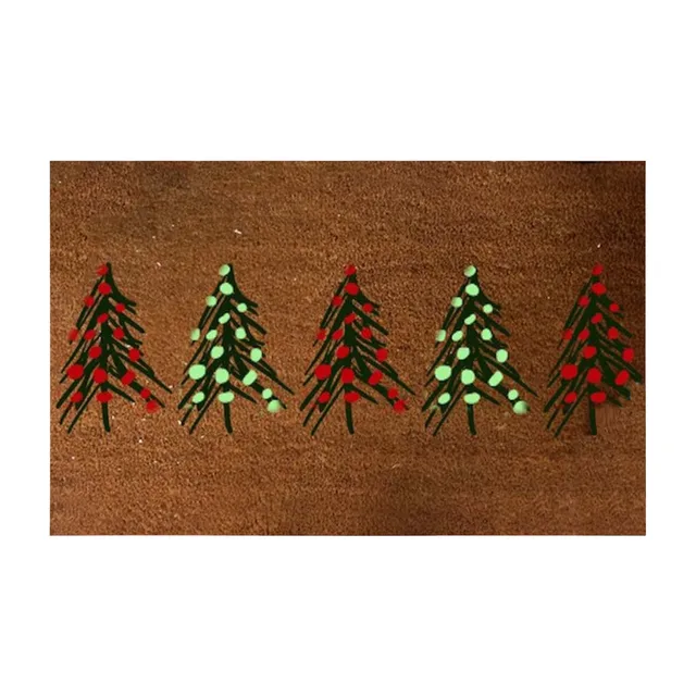 Christmas Door Mat Indoor Entrance Christmas Winter Scenery Red Truck Pull  Xmas Tree on Wooden Grain Front Door Mat Non-Slip Absorbent Kitchen Doormat