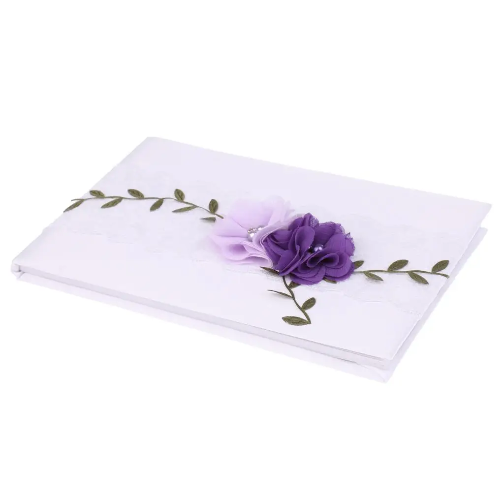 Wedding Guest Book White Lace Purple Flowers Guest Signing Book Party Decoration