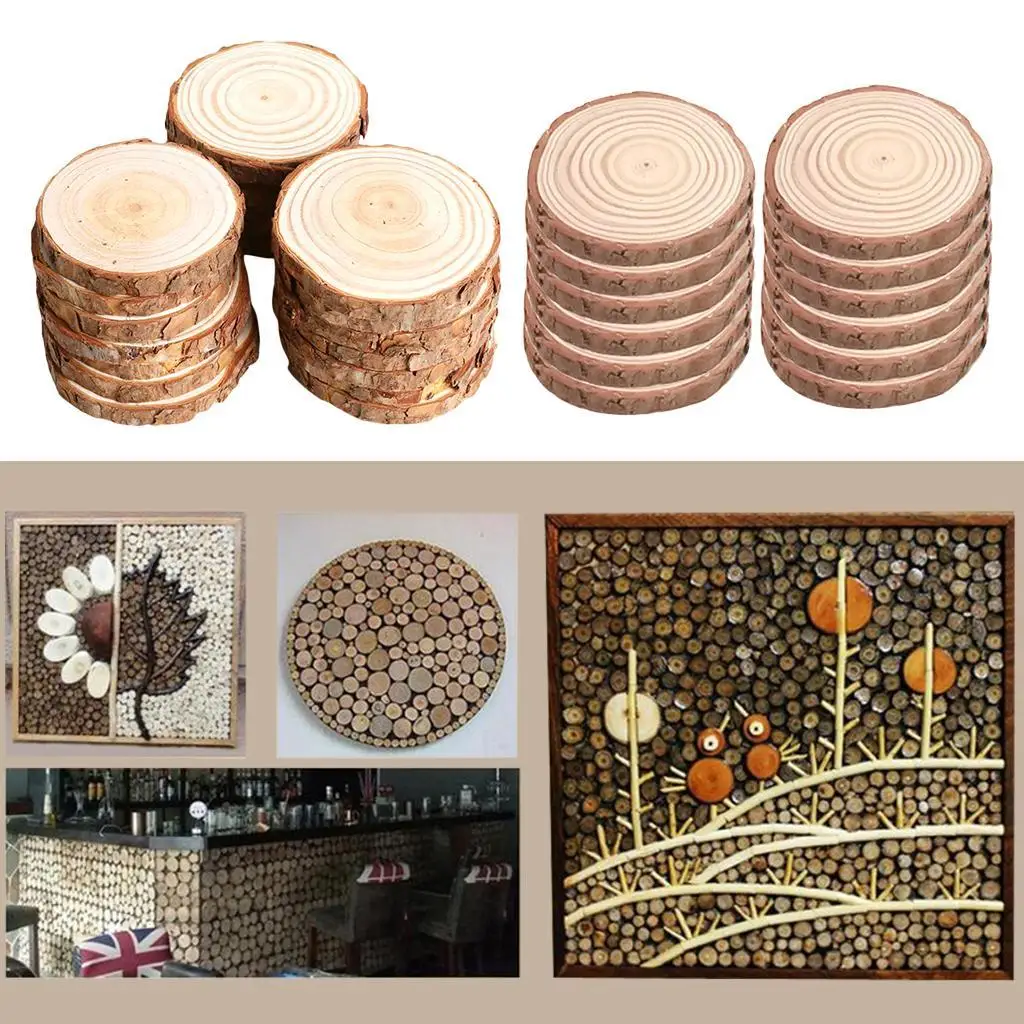 Unfinished Wood Slices Wood Round Slices for DIY Craft Embellishments