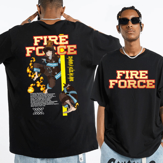 Japan Anime Fire Force Shinra Kusakabe Double-sided Print T Shirt Graphics  Manga T-Shirt Men's Women's Cotton Tees Streetwear