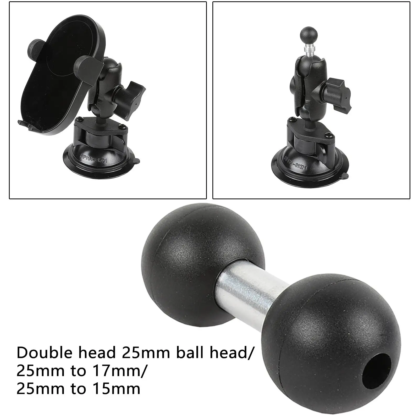 Composite Ball Adapter Parts Rubber Stainless Steel Dual Ball Socket Mounting Arms for RAM Mohile Phone Brackets