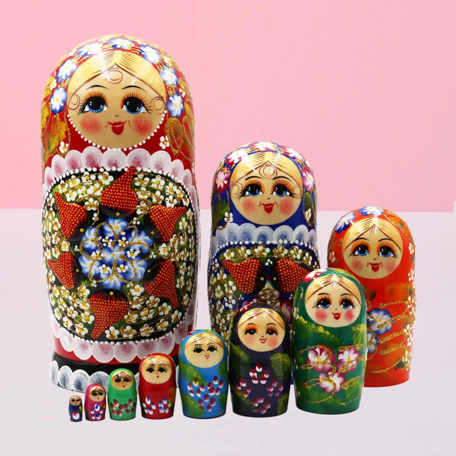 10Pcs Russian Nesting Dolls Desk Tabletop Wooden Matryoshka Dolls Decoration