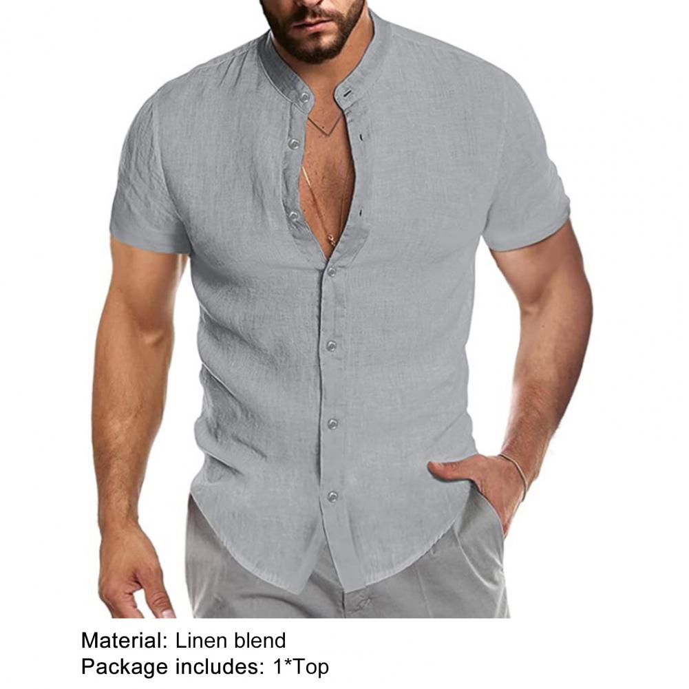 Title 7, Chemise en lin pour hommes, col montant, manche...