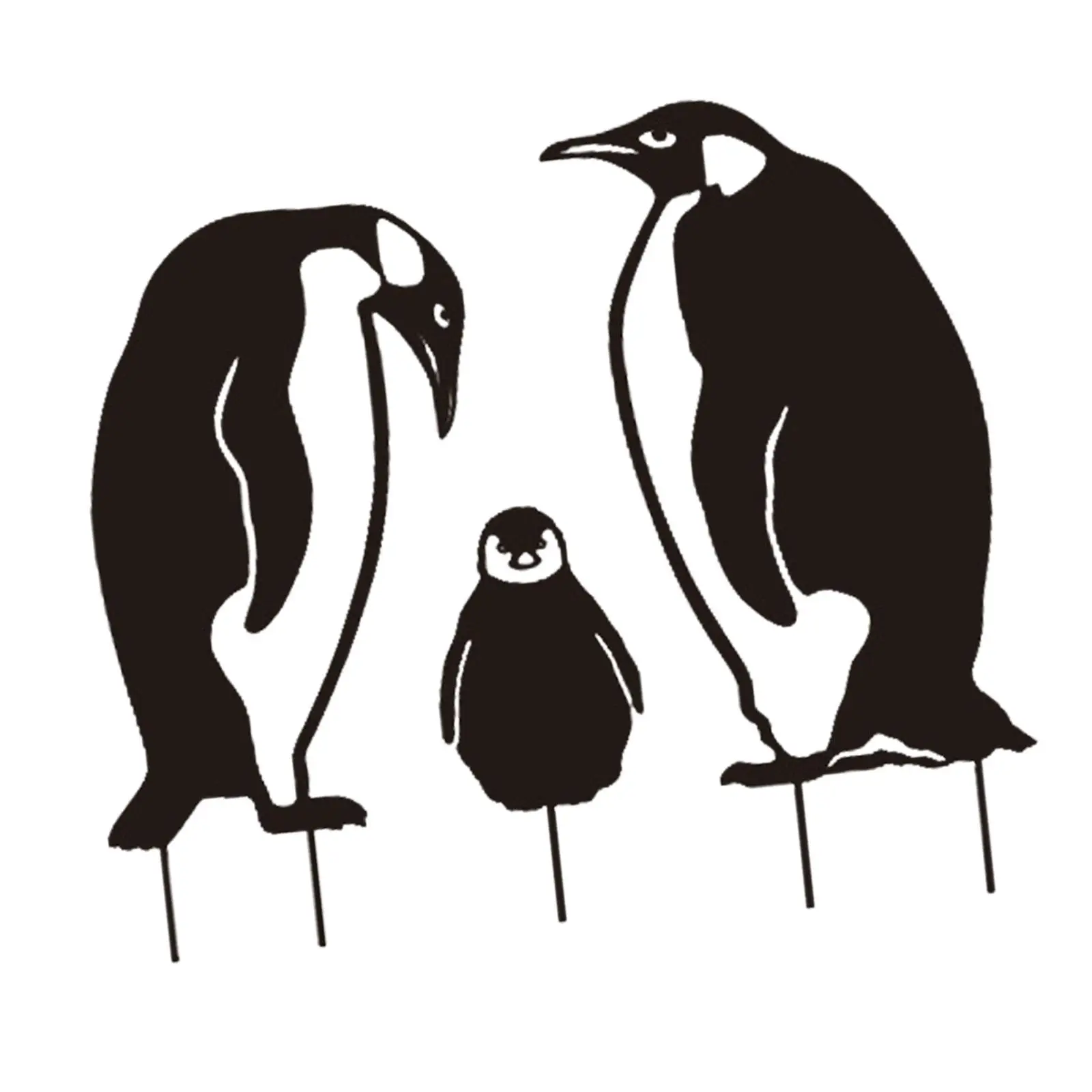 3 Pieces Penguin Crafts Yard Sign Figures Iron Garden Stakes Artificial Animal Statue for Fence Gardening Pathway Backyard Patio